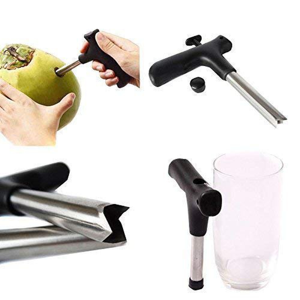 Stainless Steel Coconut Opener Young Water Punch Tap Drill Straw Hole Open Tool Cleaning Stick Tap