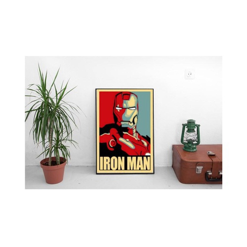 Iron Man Comic Retro Poster on Kraft Paper - Block Mounted - Multicolor