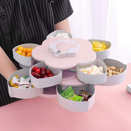 Flower Snack Box, Flower Rotating Candy Box with Phone Hold, Dried Fruit Plate, Candy Snack Serving Tray, Partition Snack Box Plastic Snack Storage Containers for Home Party Wedding Decoration