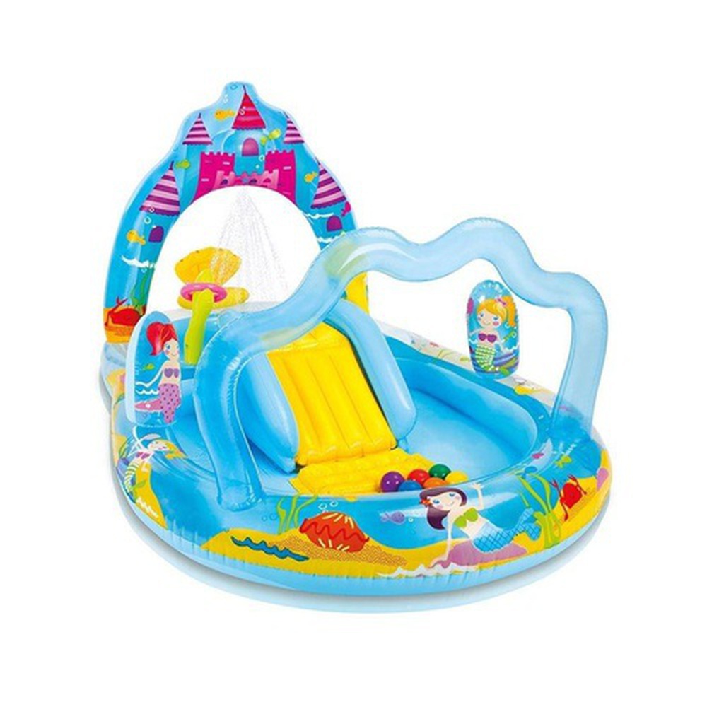 Mermaid Kingdom Inflatable Pool with Pump - Blue
