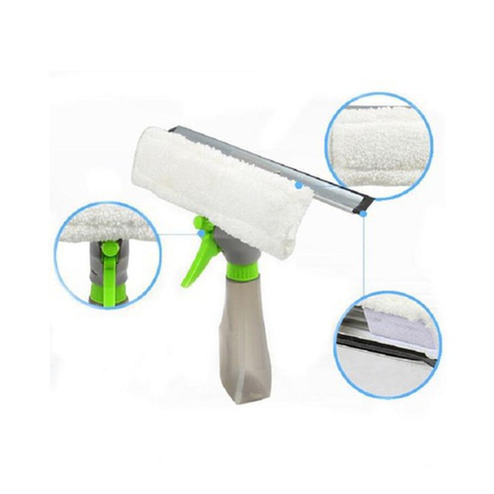 3-In-1 Easy Glass Mirror Window Cleaner Wiper Rubber Blade &amp; Microfibre Pad With 200Ml Spray Bottle
