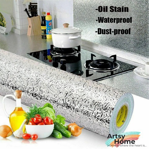 Self-Adhesive Aluminium Foil Sheet for Kitchen Oil free Foil Paper for Stove, Cabinet Shelf &amp; Wall Protection