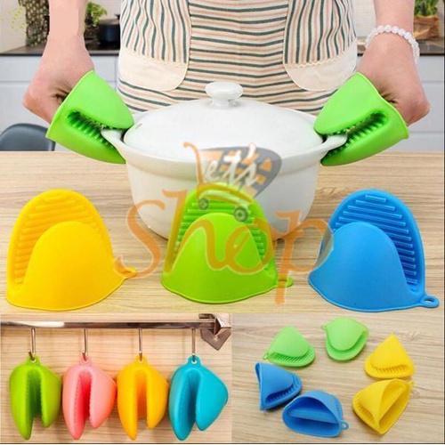 Pair of Silicone Oven Gloves Heat Resistant Mini Mitt Pot Holder Cooking BBQ Kitchen - Large