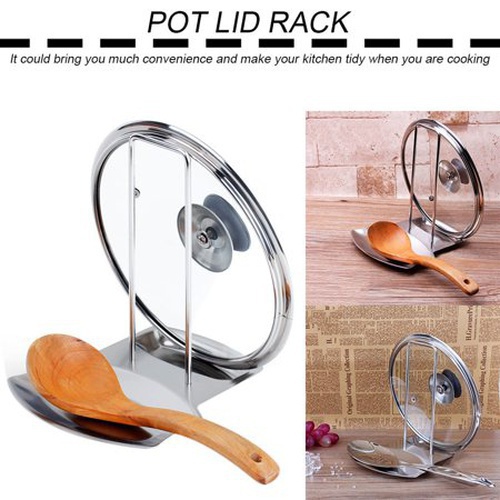 Spoon Rest and Pot Lid Holder, Stainless Steel Pan Pot Cover Lid Rack Shelf Stand Holder Spoon Holder Utensil Rest Stove Organizer Storage Soup Spoon Rests Kitchen Tool 