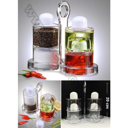 Portable 4 pcs Spice Jar, Oil, Vinegar Salt and Pepper Stack Condiment Dispenser Set with Caddy