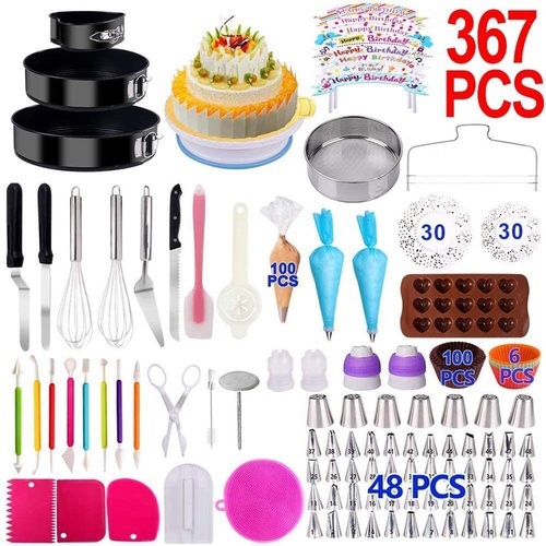 Cake Decorating Supplies 367 PCS Baking Set, with Springform Cake Pan Set, Cake Rotating Turntable, Cake Decorating Set, Muffin Cup Mould