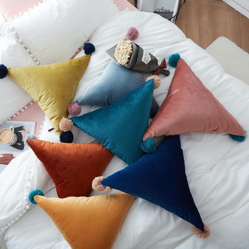 Pack of 5 - Triangle Sofa Bed Car Seat Throw Back Pillow with Tassels