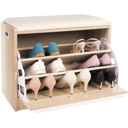 Wooden Shoe Cabinet with Seat Cushion for Hallway Bedroom