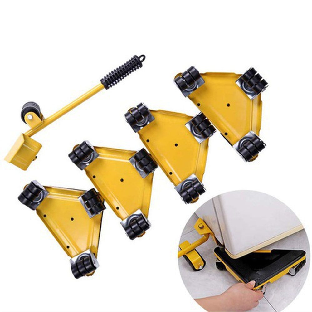 5 Pcs Furniture Moving Tools Set, Heavy Furniture Lifter, 360 Degree Rotating Furniture Moving Wheels with Wheel Bar, Furniture Transport Hand Tool Set Lifter Heavy Furniture Mover Wheels (4 Mover Rol