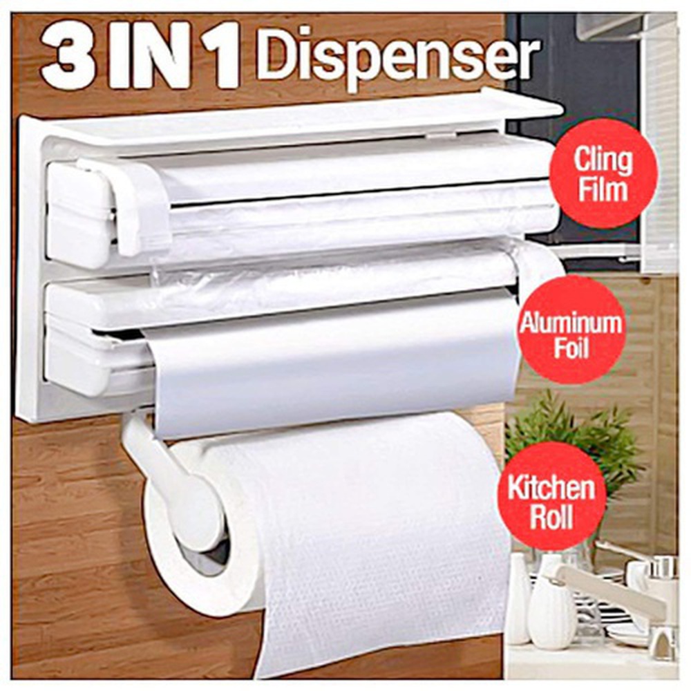 3 in 1 Kitchen Paper Triple Dispenser and Holder - White