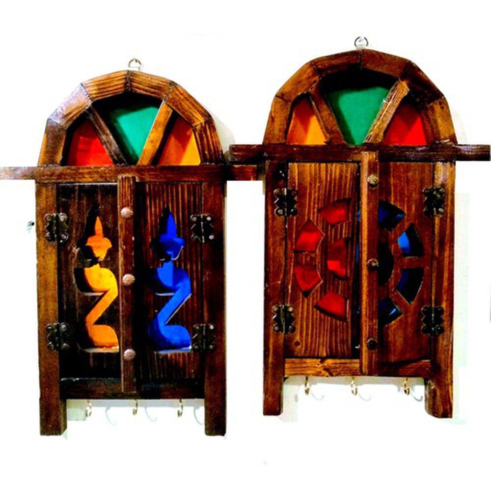 Pack of 2 - Turkish Wall Mounted Decorative Looking Glass Lamp; Key Holder