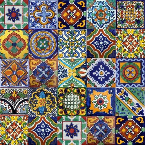 Pack of 48 - Geometrical Talavera Tiles Stickers - 8x8 Inches