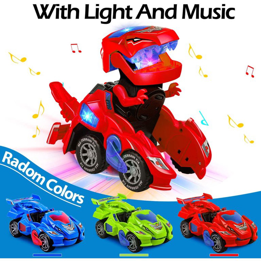 Transforming Dinosaur Car Toys with LED Light Music Automatic Deformation Dino Race Car#HG-788
