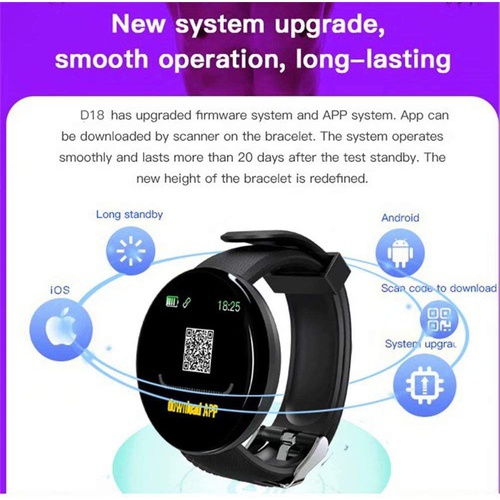 Unisex Smart Watch D18 Fitness Watches Heart Rate Monitor Measurement Smart Bracelet Sport Band Smartwatch
