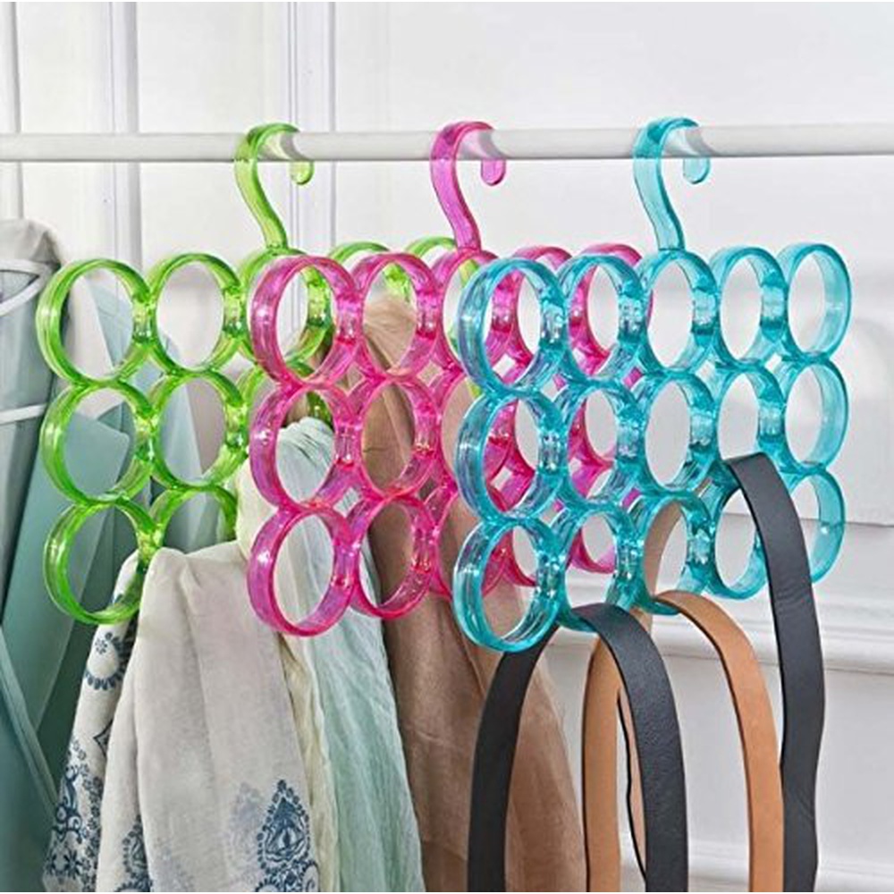 Telly 15 Ring Hole Hanger Plastic Hanging Storage Organizer Rack Scarf Holder Ties, Shawls, Accessories 5 Sections Ring Hanging Hanger
