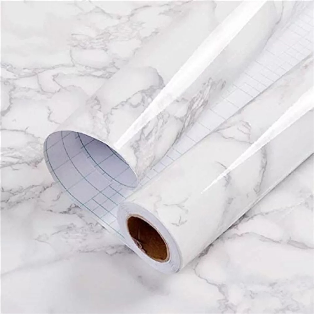 Telly White marble Self Adhesive Waterproof Wall Paper heat Resistant Self Adhesive Anti Oil Kitchen / Wallpaper / Marble / Sheet for / Kitchen