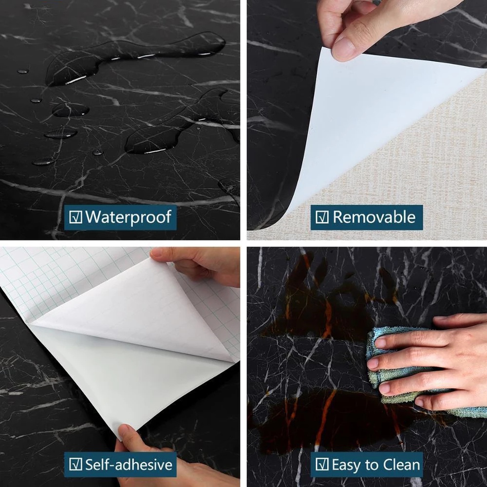 Telly Black Marble Sheet Self Adhesive Waterproof Sticker