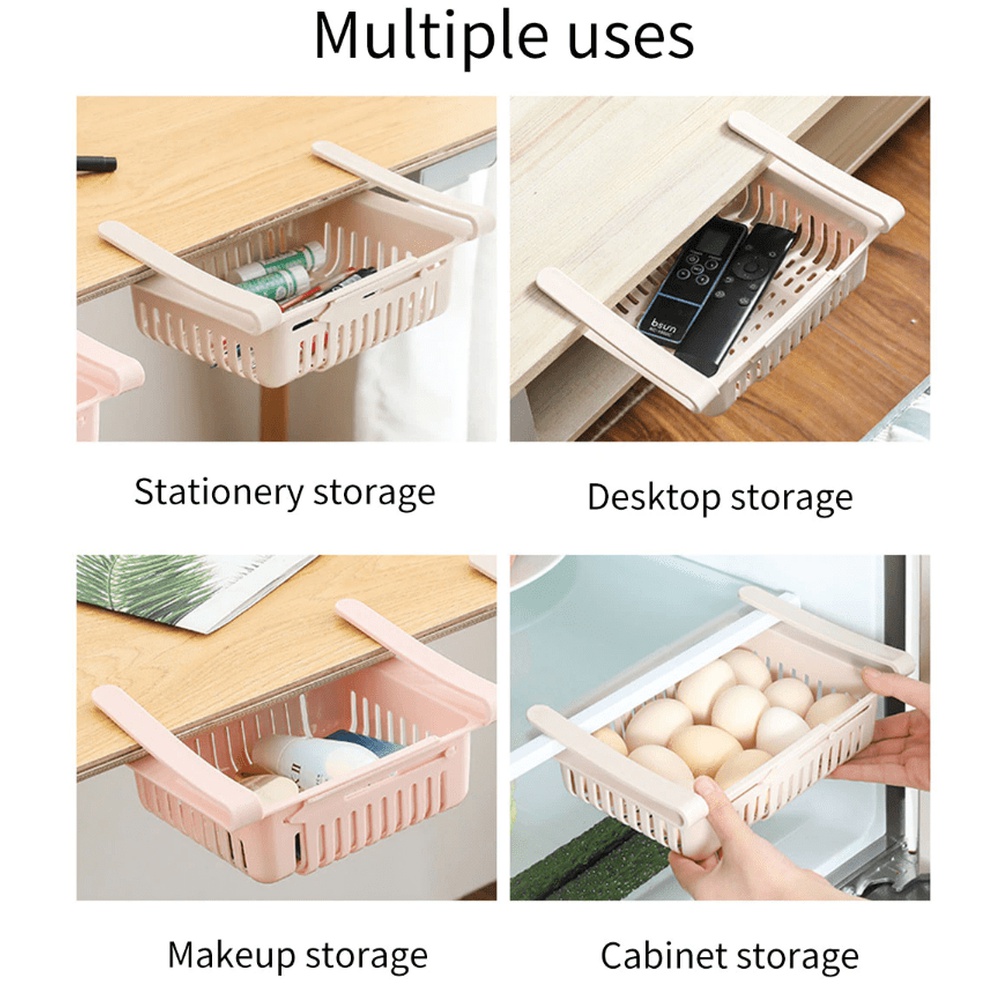 Telly Pack of 2 Adjustable Storage Fridge Basket Stretchable Fridge Organizer / Space / Saver / Vegetable and / Food / Drawer /Click for / Pick / basket