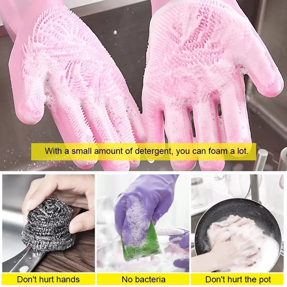 Telly Reusable Magic Dish washing Gloves with scrubber, Silicone Cleaning, Scrub Gloves for Wash Dish, Car Washing, Kitchen usages