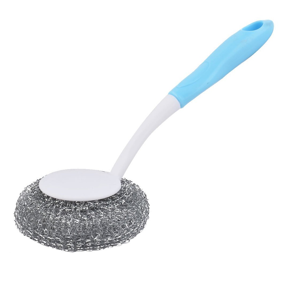 Telly Stainless Steel Wire Ball Brush Pot, Pan,Bowl Scrubber Cleaner with Plastic Handle