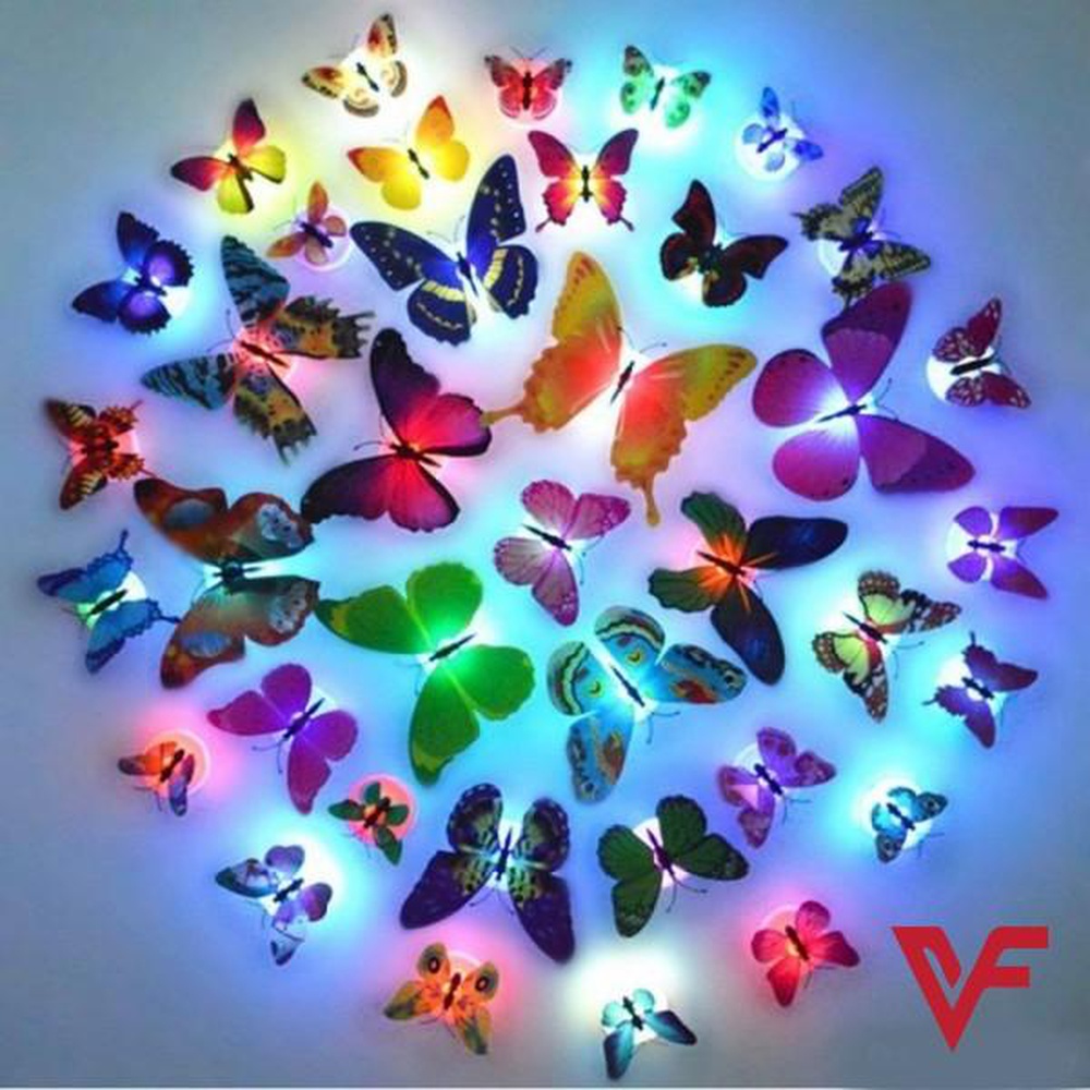 Telly PACK OF 12 3D PVC Fridge LED Wall Stickers Simulation Butterfly Double Butterfly Butterfly Bright
