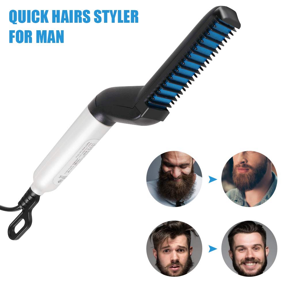 Telly Electric Beard Straightener for Men - Professional Quick Styling Smart Comb Portable Brush with Anti-Scald Feature
