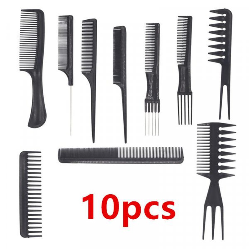 Telly 10 pieces Black Professional Combs Hair Salon Hair Styling Barbers Comb Set Kit Rat Tail Comb