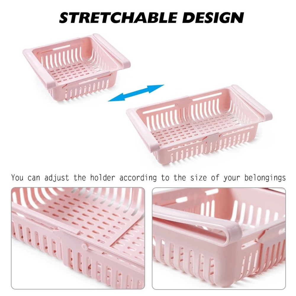 Telly Pack of 2 Adjustable Storage Fridge Basket Stretchable Fridge Organizer / Space / Saver / Vegetable and / Food / Drawer /Click for / Pick / basket
