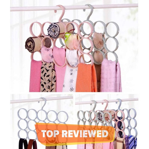 Telly 15 Ring Hole Hanger Plastic Hanging Storage Organizer Rack Scarf Holder Ties, Shawls, Accessories 5 Sections Ring Hanging Hanger