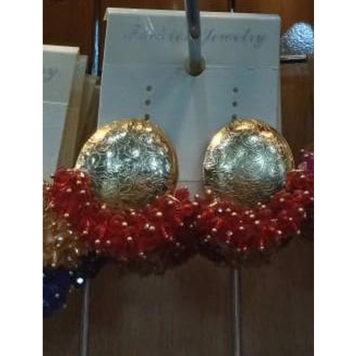 Traditional Matt Golden Earrings With Red Pearls Jewellery for Women Stud Earrings