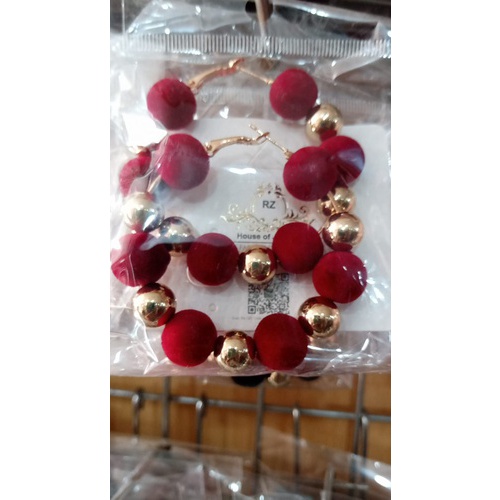 Creative Beaded Round Hoop Dangle Earrings color : Red