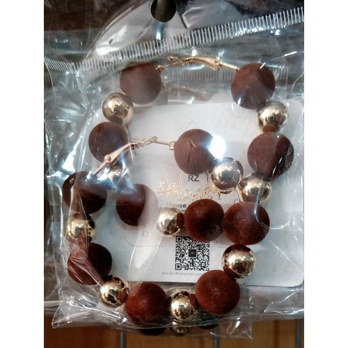 Creative Beaded Round Hoop Dangle Earrings color : Brown