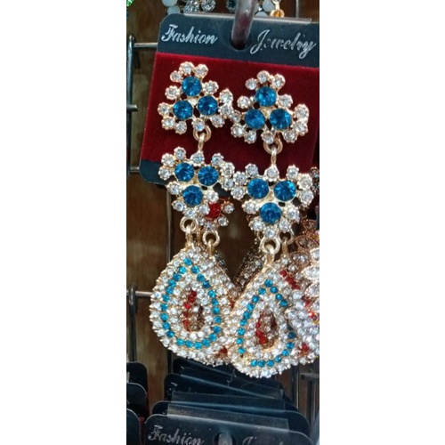 Traditional Drop Earrings With White and Blue Pearls Jewellery for Women