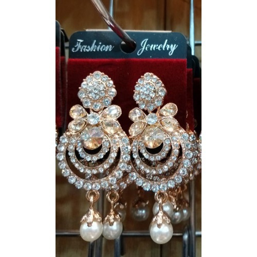 Traditional Drop Earrings With White and Golden Pearls Jewellery for Women