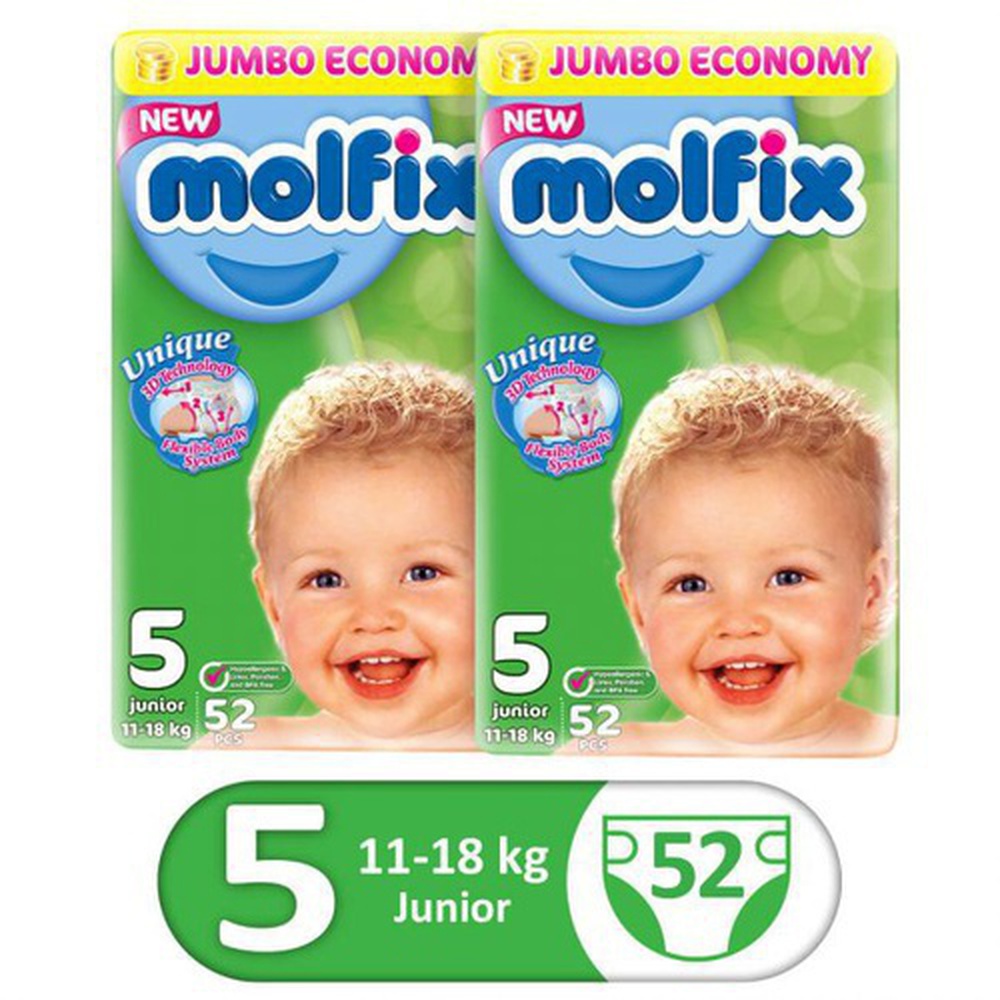Molfix junior large diaper pampers 52 Pieces Size 5 , 11-18 Kg