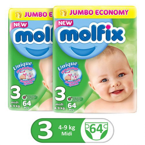 Molfix midi medium diaper pampers 64 Pieces Size 3 , 4-9 Kg