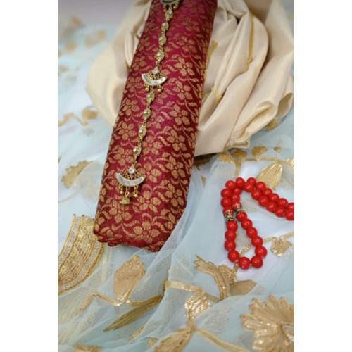 Banarsi Shirt with Chain Bracelet- Red Color color : Red