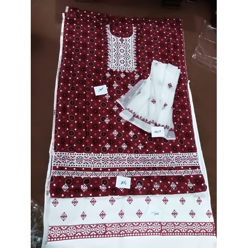 Maroon Cotton Embroidered 3 Piece Sindhi Ajrak Suit