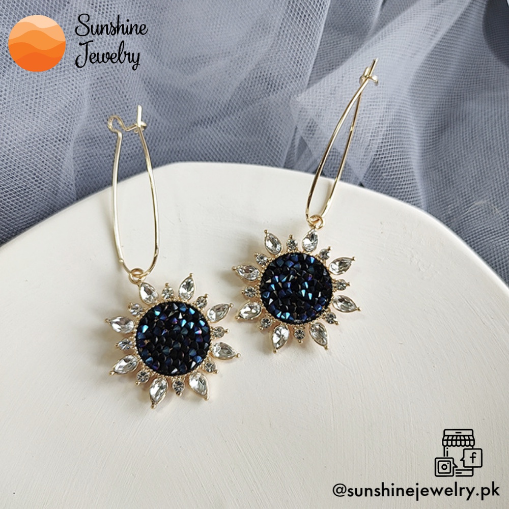 Korean Style S925 Black Sunflower Earrings Gold Color jewelry/jewellery Elegant Stylish Party Earring Silver