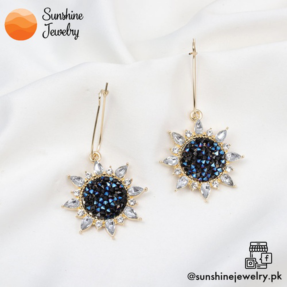 Korean Style S925 Black Sunflower Earrings Gold Color jewelry/jewellery Elegant Stylish Party Earring Silver